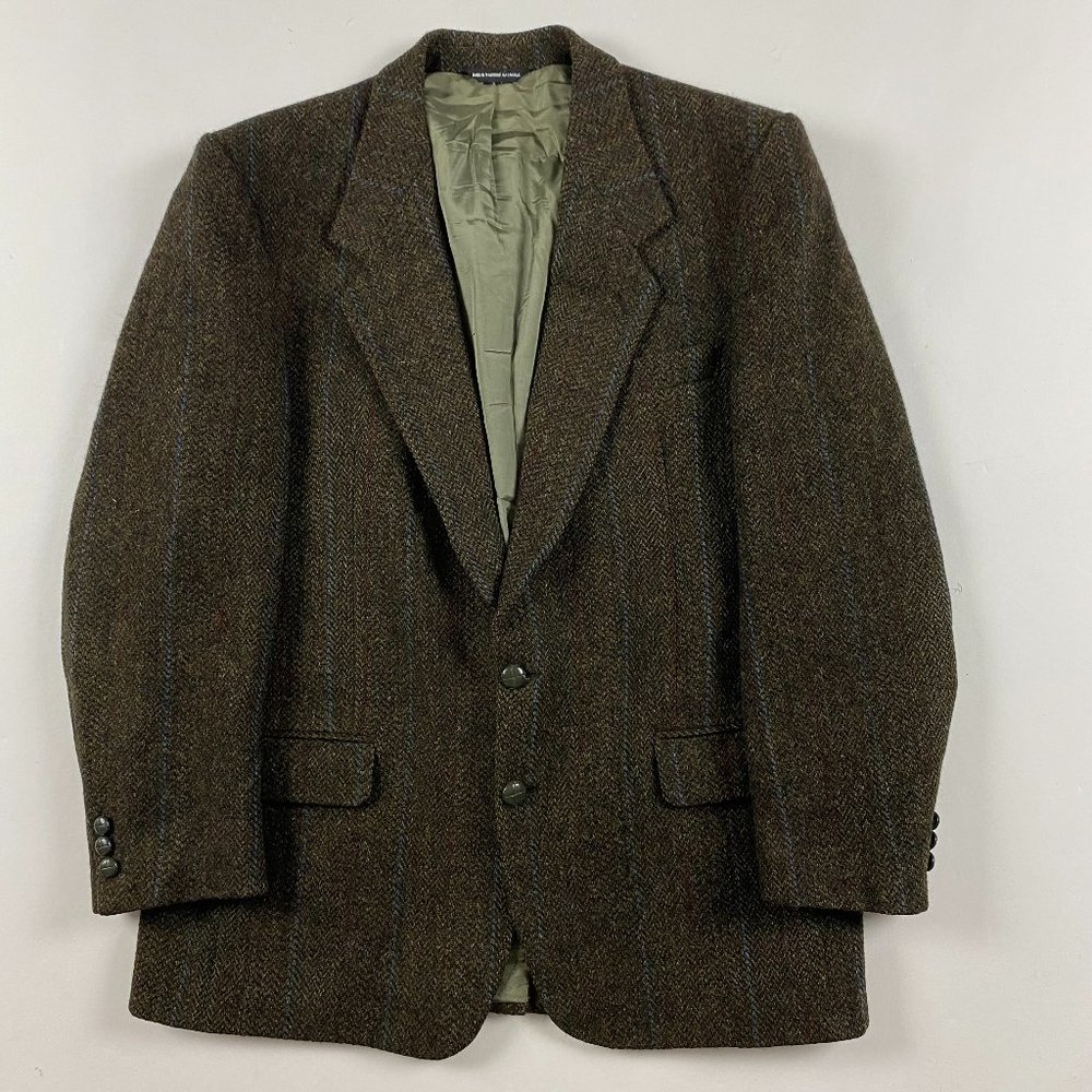 Vintage Harris Tweed Herringbone Blazer Sport Coat Men's 41S Green Wool 41 Short
